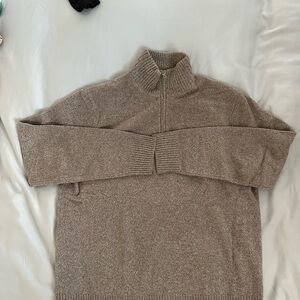 Banana Republic Lambswool Cashmere Taupe Quarter-Zip Sweater L